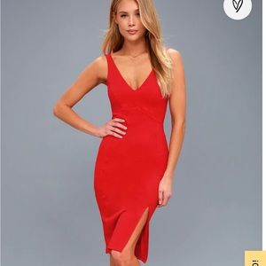 Lulu’s | Iconic Moment Red Bodycon Midi Dress, Size M, Perfect for VDay